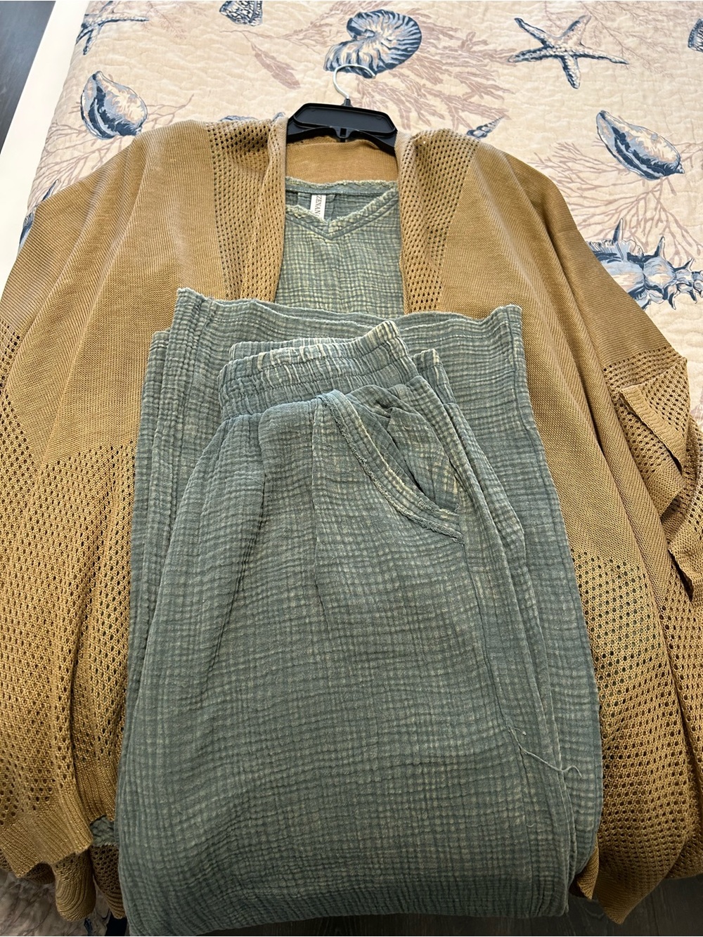 Three Bird Nest OOTW Sage Green Gauze Wide Leg Joggers